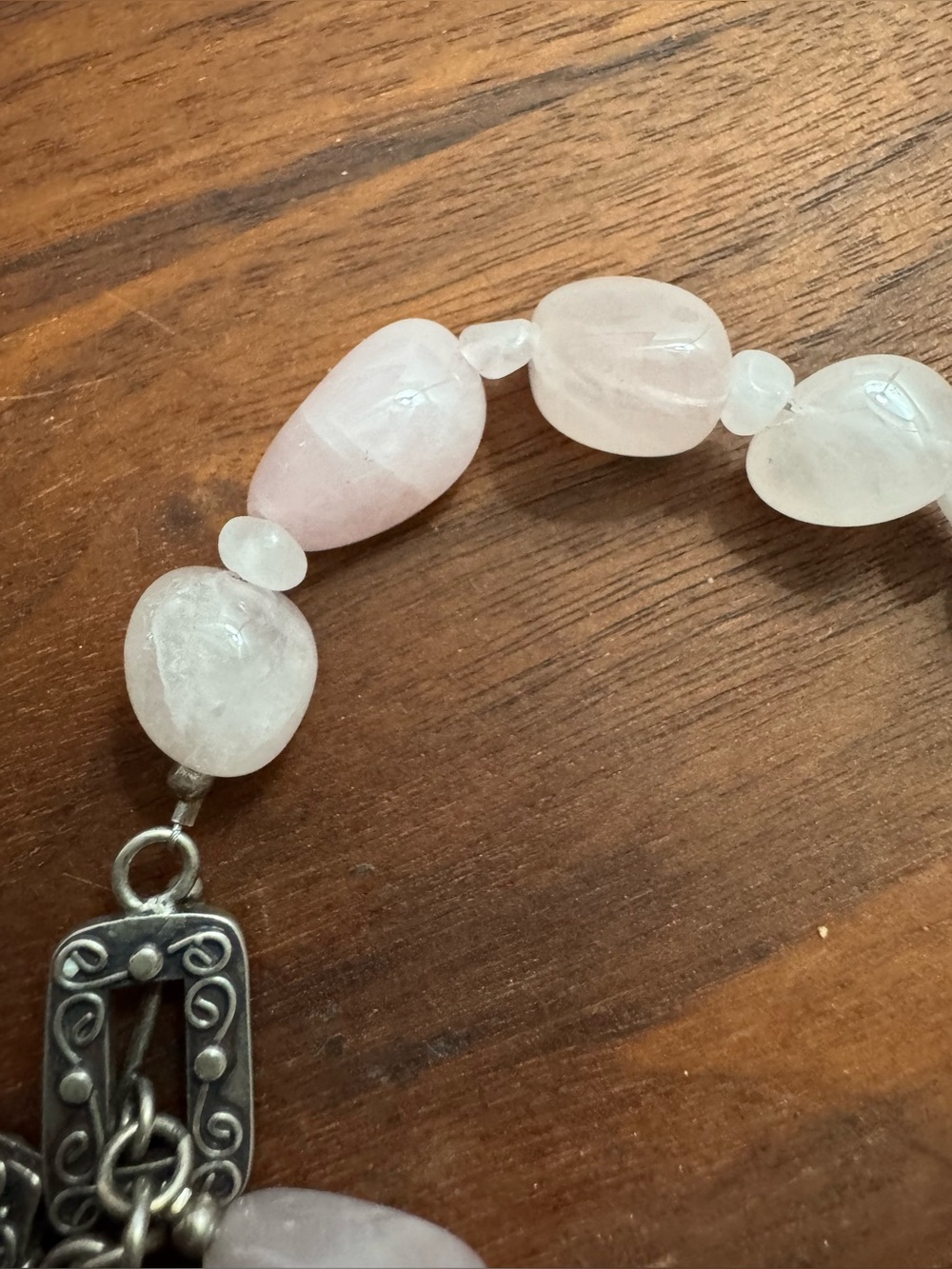 Marie Carmel Rose Quartz Silvertoned Beaded Bracelet - Picture 5 of 7